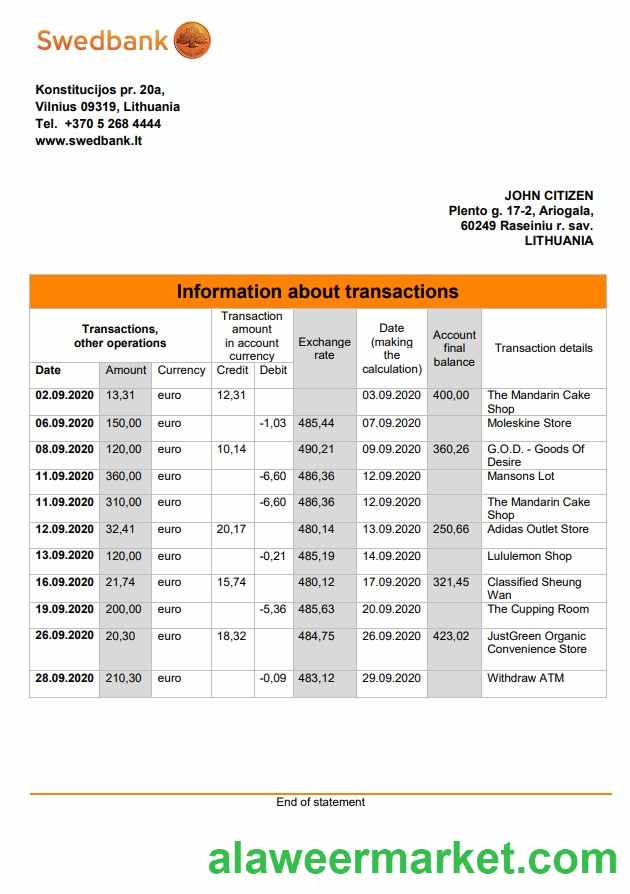 Lithuania Swedbank statement